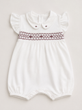 Organic Smocked Cotton Baby Romper- Ivory