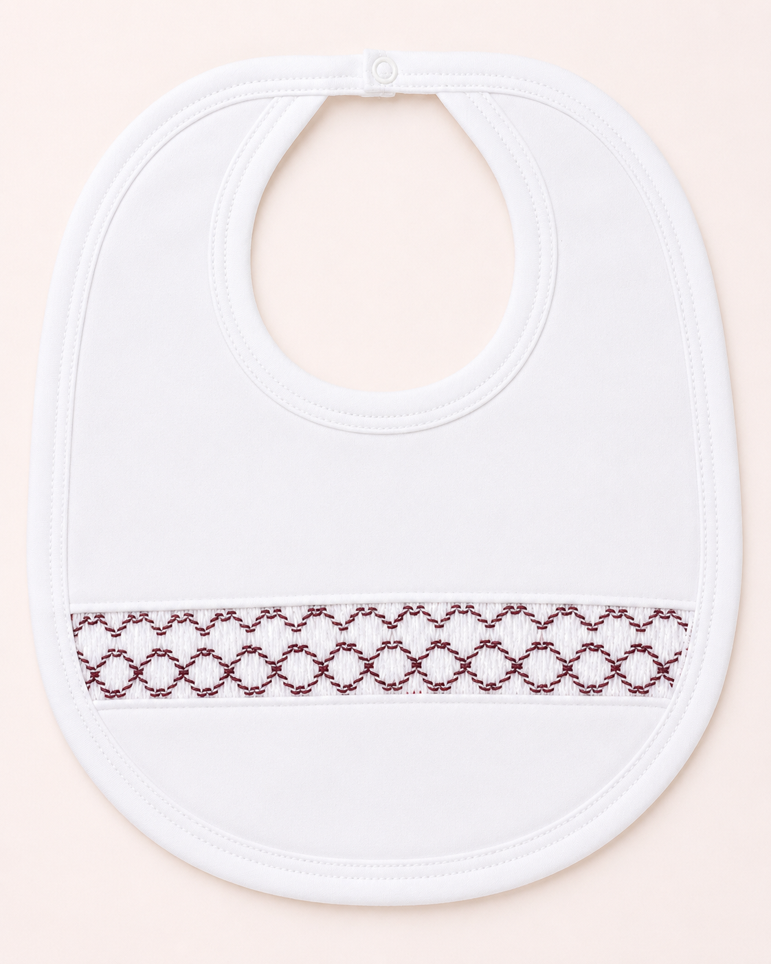 Handmade White Baby Bib with Traditional Smocking Detail